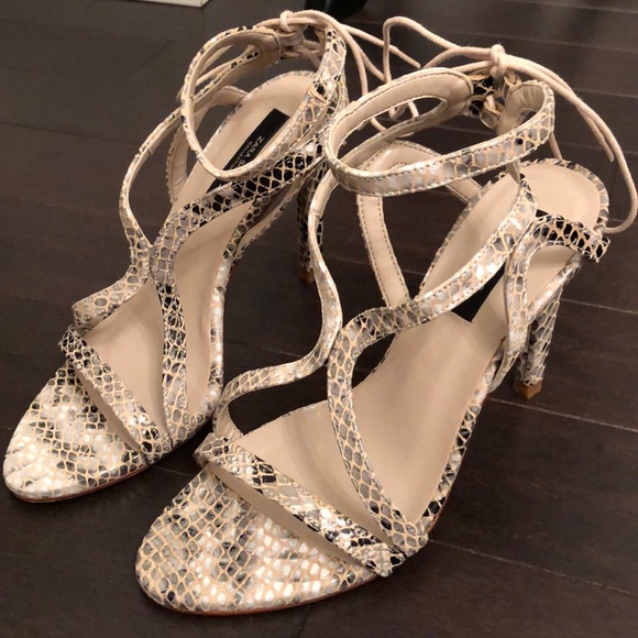 BRAND NEW Zara Snakeskin Strappy Lace Up Heels - Picture 2 of 8